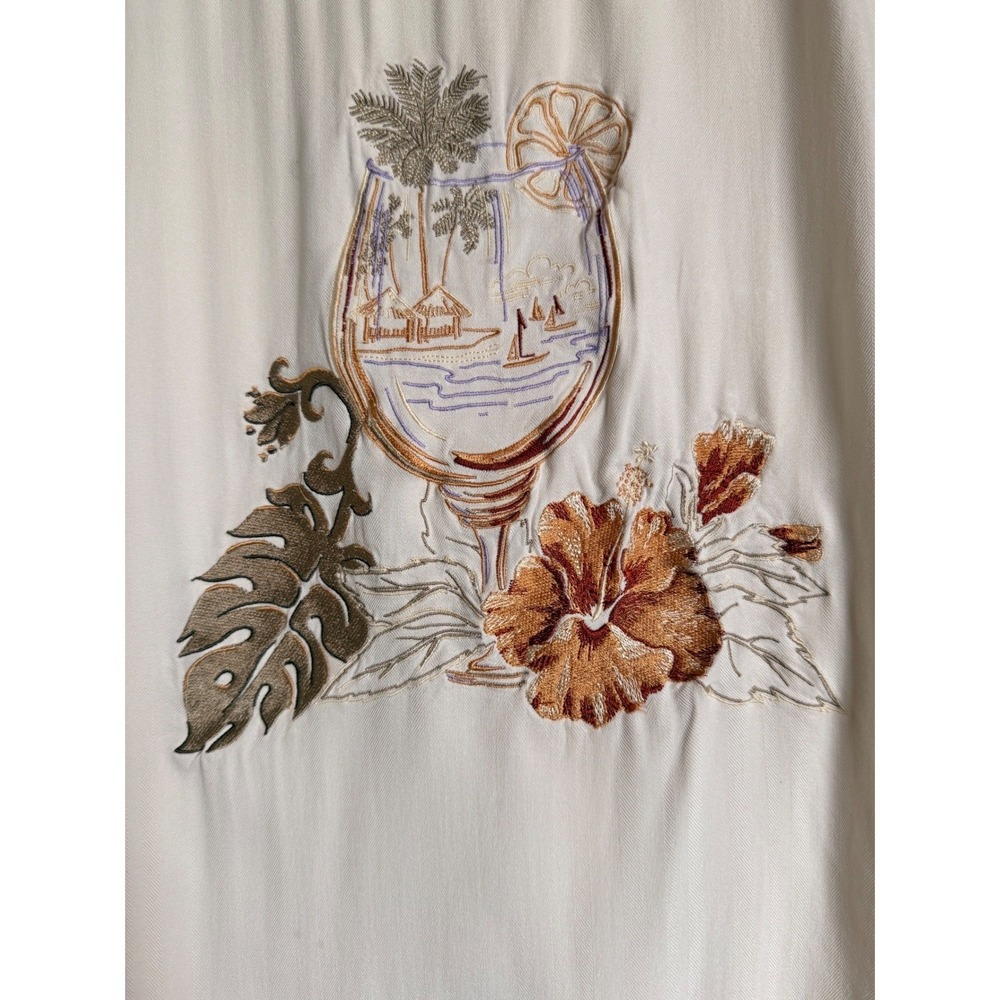 Tropical Cocktail Resort Wear Luau Silk Button Down Shirt  Embroidered Sz L